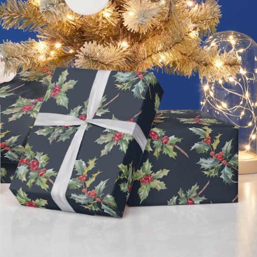 Kerst Holly Berry Branches met bladeren Cadeaupapier (Feestdagen)