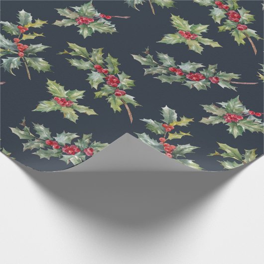 Kerst Holly Berry Branches met bladeren Cadeaupapier (Hoek)