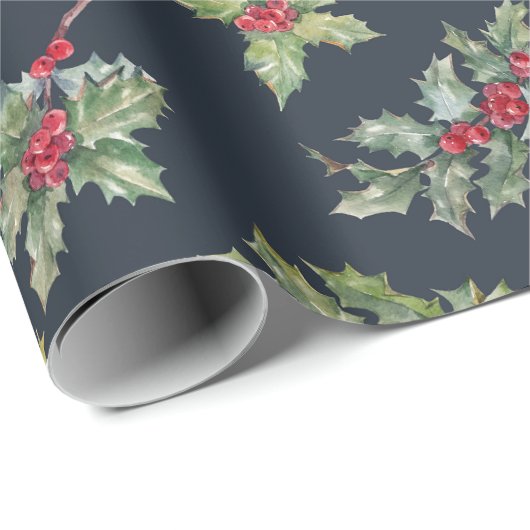Kerst Holly Berry Branches met bladeren Cadeaupapier (Rol Hoek)