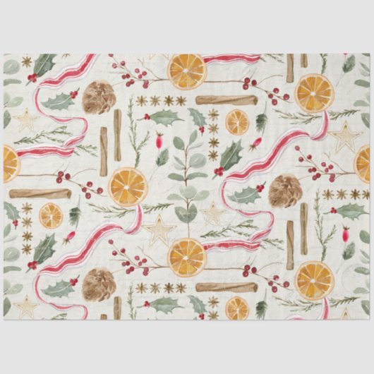 Kerst Holly Berry kaneel Sinaasappel Decoupage Tissuepapier (Voorkant)