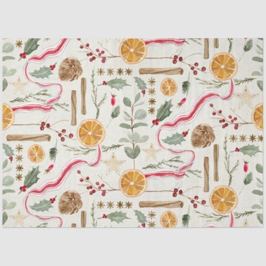 Kerst Holly Berry kaneel Sinaasappel Decoupage Tissuepapier (Voorkant)