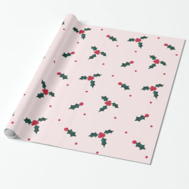 Kerst Holly Berry & Leaves Holiday Cadeaupapier