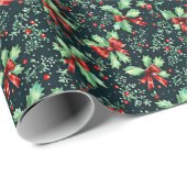 Kerst Holly Berry Pattern Cadeaupapier (Rol Hoek)