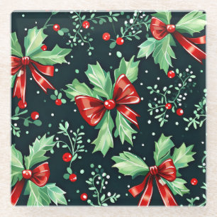 Kerst Holly Berry Pattern Glazen Onderzetter