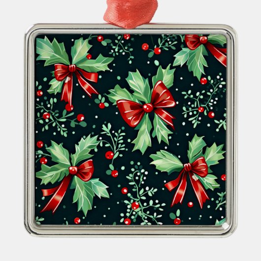 Kerst Holly Berry Pattern Metalen Ornament (Voorkant)