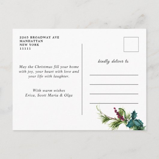 Kerst Holly Berry Rustic Bark We zijn verhuisd Aankondigingskaart (Achterkant)