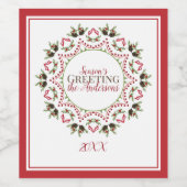 Kerst Holly bessen groen gebladerte krans Wijn Etiket (Enkel label)