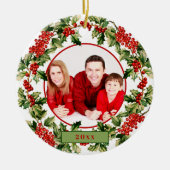 Kerst Holly bladeren & bessen aangepaste foto Keramisch Ornament (Voorkant)