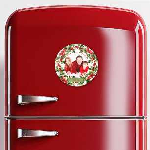 Kerst Holly bladeren & bessen aangepaste foto Magneet