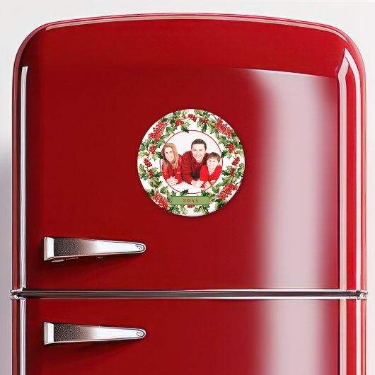 Kerst Holly bladeren & bessen aangepaste foto Magneet