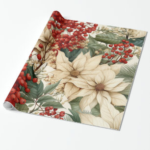 Kerst Holly Bloemen Inpakpapier