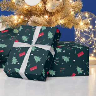 Kerst Holly, Bomen en Harten Cadeaupapier