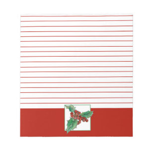 Kerst Holly Botanical Art Red Lined Notitieblok