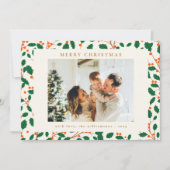 Kerst Holly Botanical Greenery Two Photo Retro Feestdagenkaart (Voorkant)