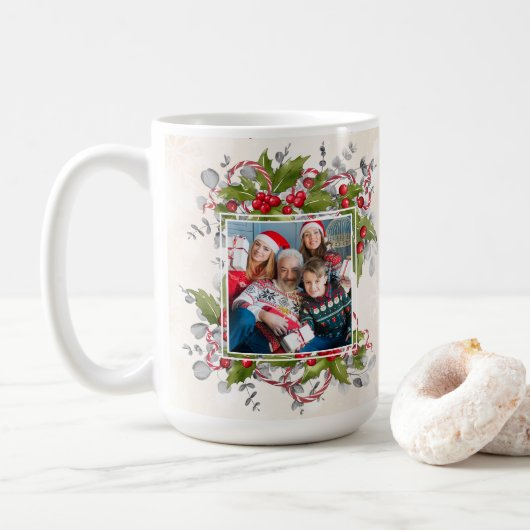 Kerst Holly Branch Foto Mok (Met donut)