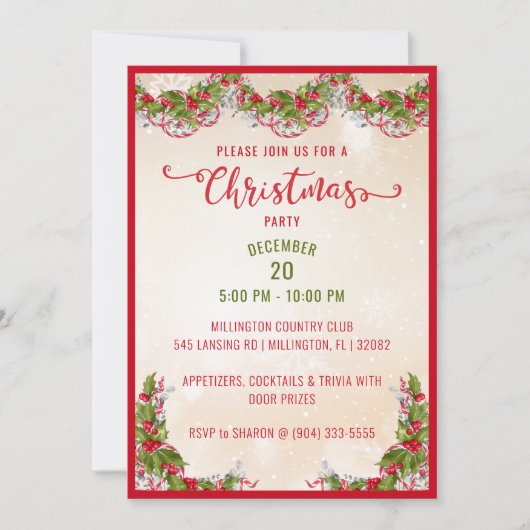 Kerst Holly Branch Party Uitnodiging (Voorkant)