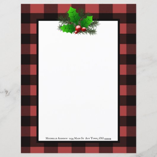 Kerst Holly Buffalo Plaid Gepersonaliseerd papier (Voorkant)