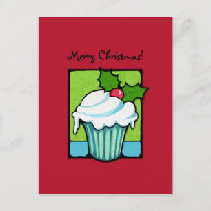 Kerst Holly Cupcake rood Briefkaart