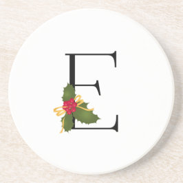Kerst Holly Elegant Monogram Letter E Ronde Zandsteen Onderzetter