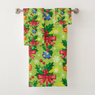 Kerst Holly en bommen Bad Handdoek