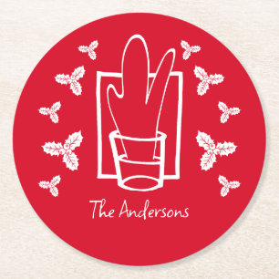 Kerst Holly en een sprankelend glas Ronde Kartonnen Onderzetter