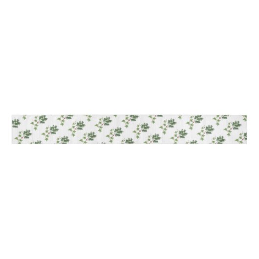 Kerst Holly en Ivy Botanische Waterverf Grosgrain Lint (Voorkant)