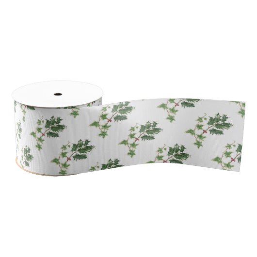 Kerst Holly en Ivy Botanische Waterverf Grosgrain Lint (Spoel)