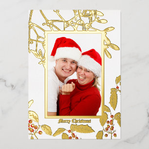 Kerst Holly en Mistletoe Botanische Kunst Grens Folie Feestdagenkaart