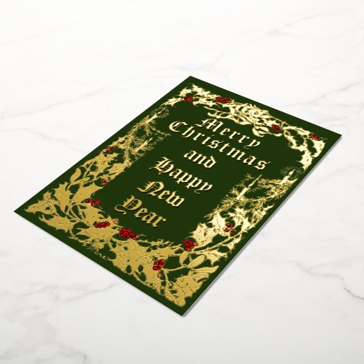 Kerst Holly en Mistletoe-grens Folie Feestdagenkaart (Gedraaid)