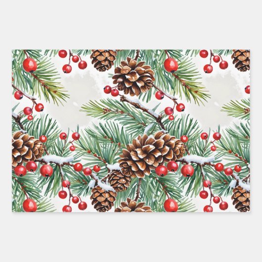 Kerst Holly en Pinecones Inpakpapier Vel (Voorkant 2)