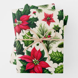 Kerst Holly en Poinsetta Wrapping Paper