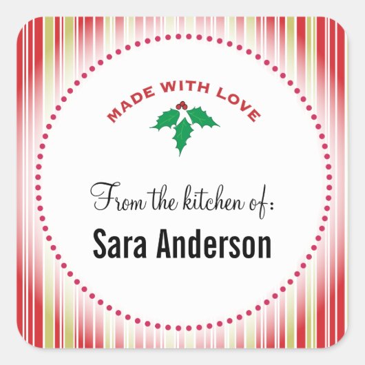 Kerst Holly, gepersonaliseerd bakken Vierkante Sticker (Voorkant)