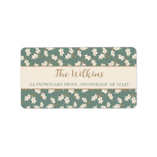 Kerst Holly Green en Goud Retouradres Etiket