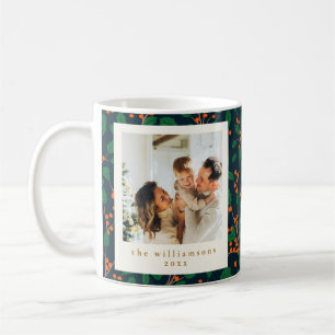 Kerst Holly Groene Twee Verticale Foto's Navy Koffiemok