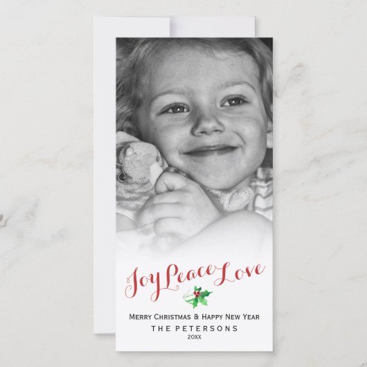 Kerst Holly Joy Vrede Liefde Script Custom Foto Feestdagenkaart (Voorkant)
