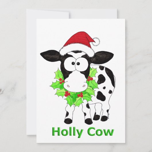 Kerst Holly Koe Feestdagenkaart (Voorkant)