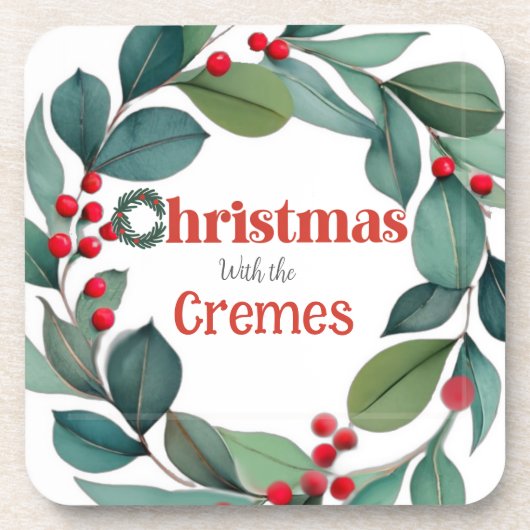 Kerst Holly krans Sierkussen Bier Onderzetter (Voorkant)