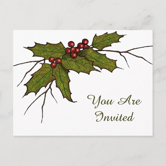 Kerst Holly Leaves, Twigs, Berries: Kunst Briefkaart (Voorkant)