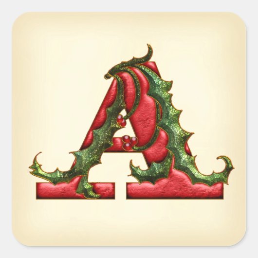 Kerst Holly Monogram A Envelope Vierkante Sticker (Voorkant)
