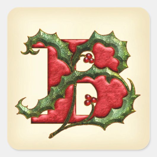 Kerst Holly Monogram B Envelop Afdichtingen Vierkante Sticker (Voorkant)