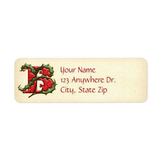Kerst Holly Monogram B Etiket (Voorkant)