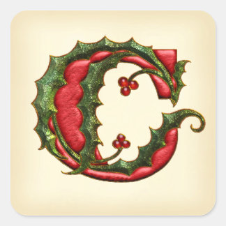 Kerst Holly Monogram C Envelop Afdichtingen Vierkante Sticker