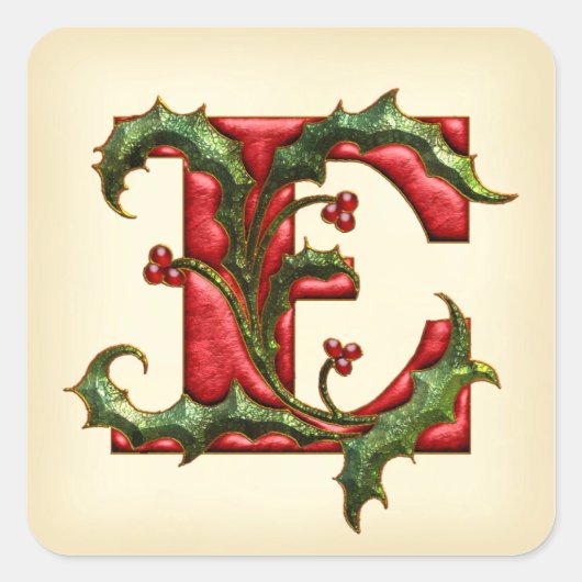 Kerst Holly Monogram E Envelop Afdichtingen Vierkante Sticker (Voorkant)
