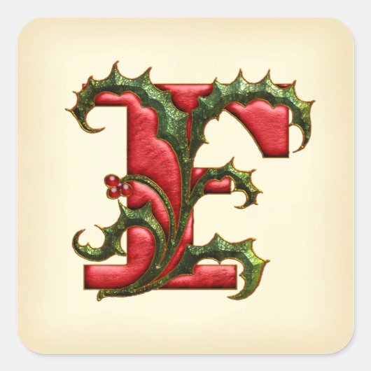 Kerst Holly Monogram F Envelop Afdichtingen Vierkante Sticker (Voorkant)