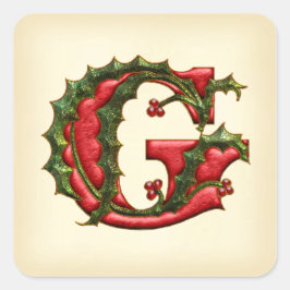 Kerst Holly Monogram G Envelop Afdichtingen Vierkante Sticker