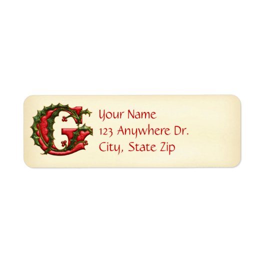 Kerst Holly Monogram G Etiket (Voorkant)