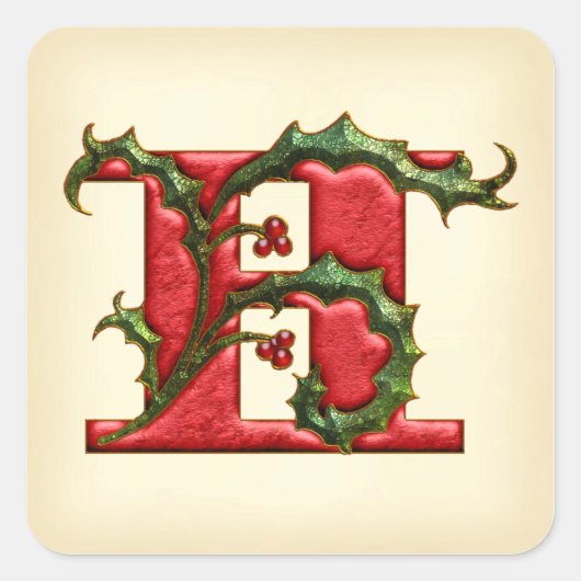 Kerst Holly Monogram H Envelope Seals Vierkante Sticker (Voorkant)