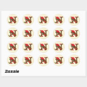 Kerst Holly Monogram N Envelop Afdichtingen Ronde Sticker (Vel)