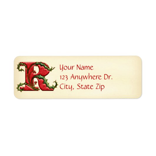 Kerst Holly Monogram R Etiket (Voorkant)
