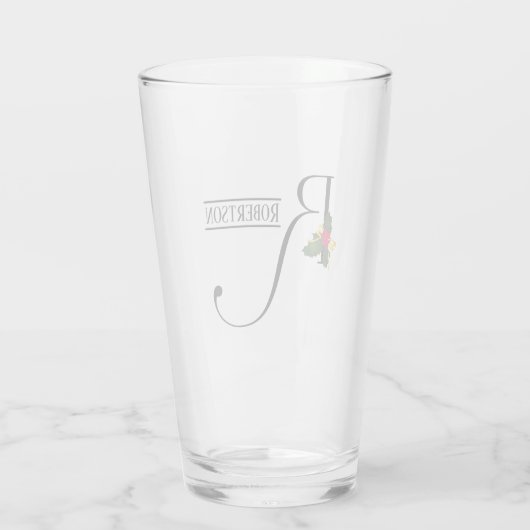 Kerst Holly Monogram R Gepersonaliseerd Bier Glas (Achterkant)